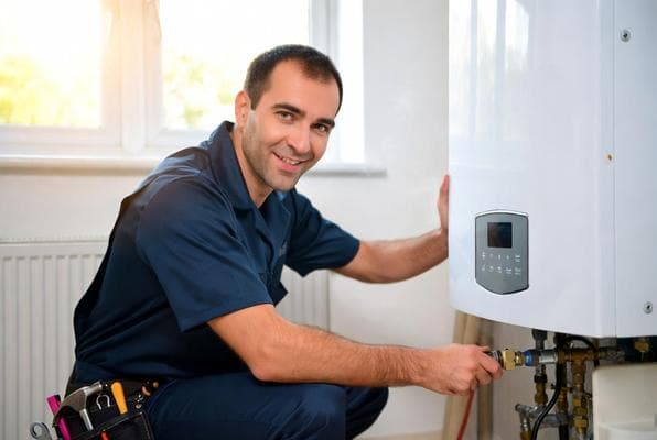 Plumber servicing a boiler